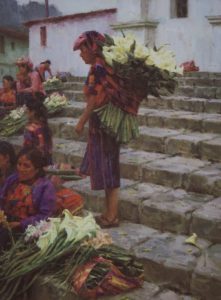 March 2024 Best Figure "Flower Market: Chichicastenango, Gautemala" by Ned Mueller (16x12 oil)